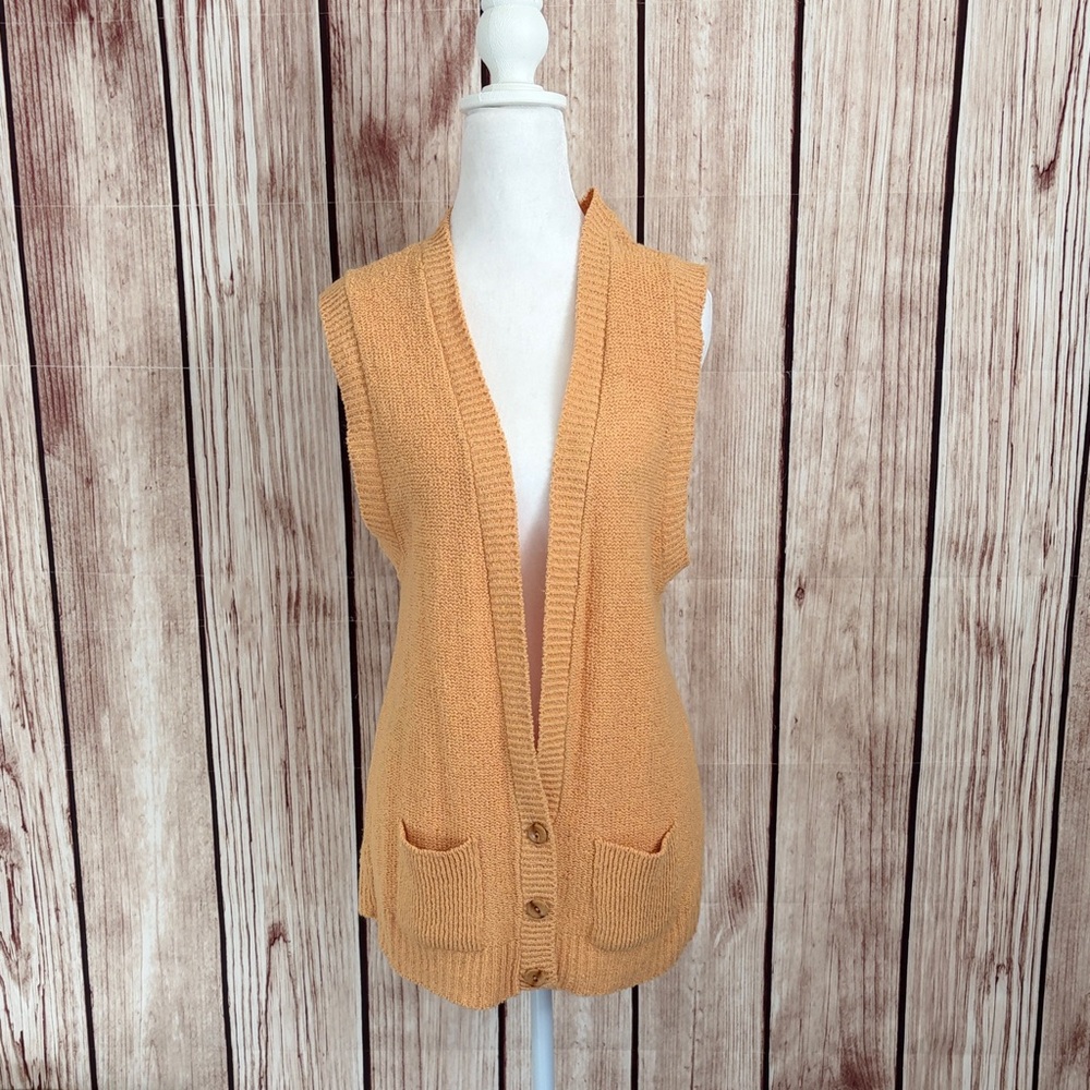 It’s Pure Gould Cozy Sleeveless Cardigan Sweater in Warm Yellow